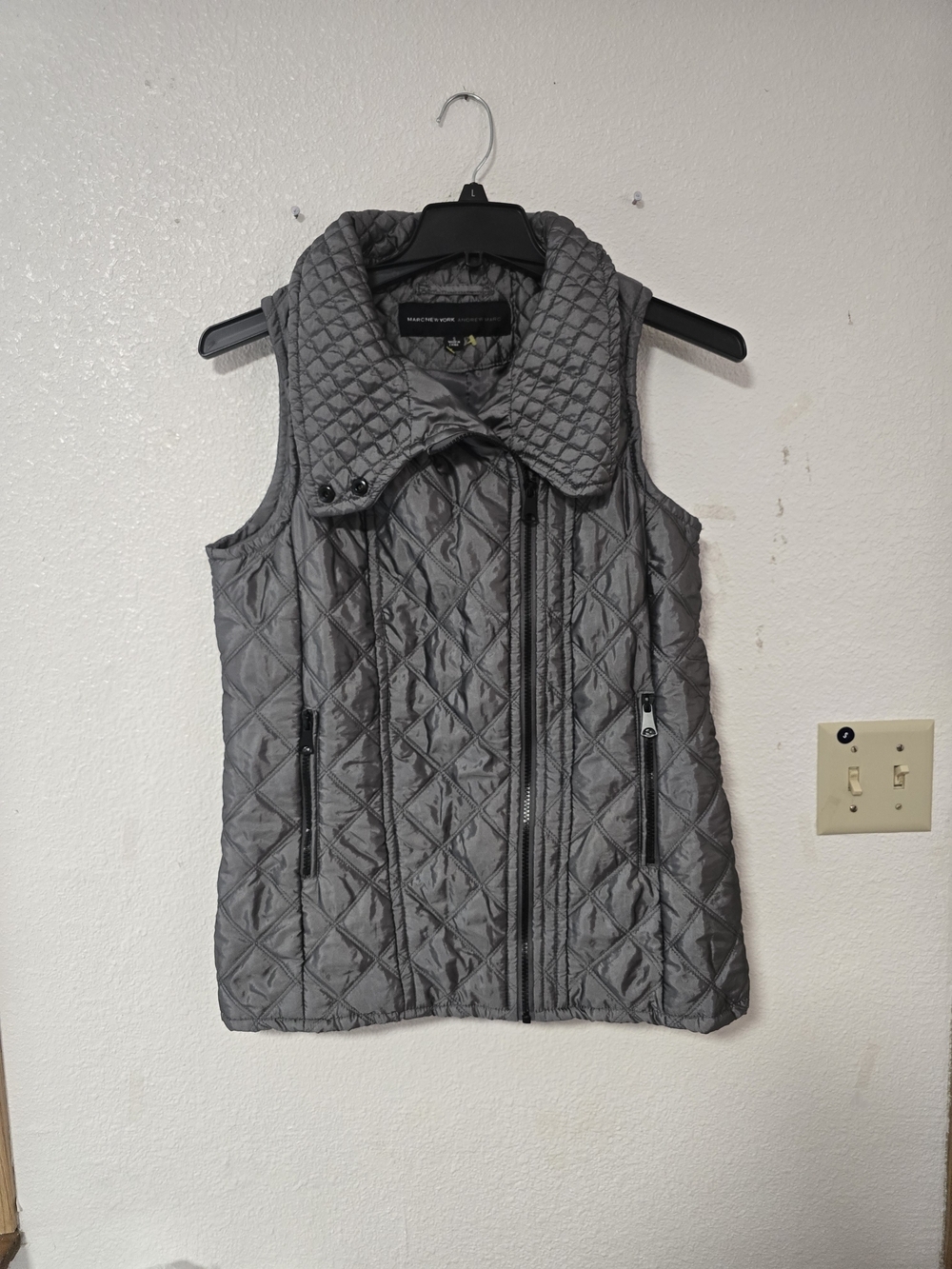 Gray Quilted Women's Vest with Funnel Collar - Lightweight Layering